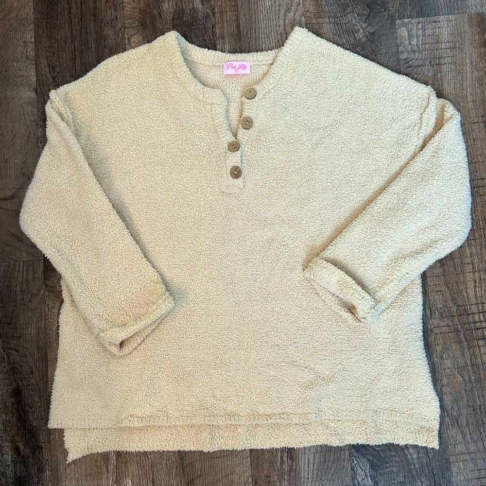 Pink Lily Teddy Bear Pullover Cream Size Medium